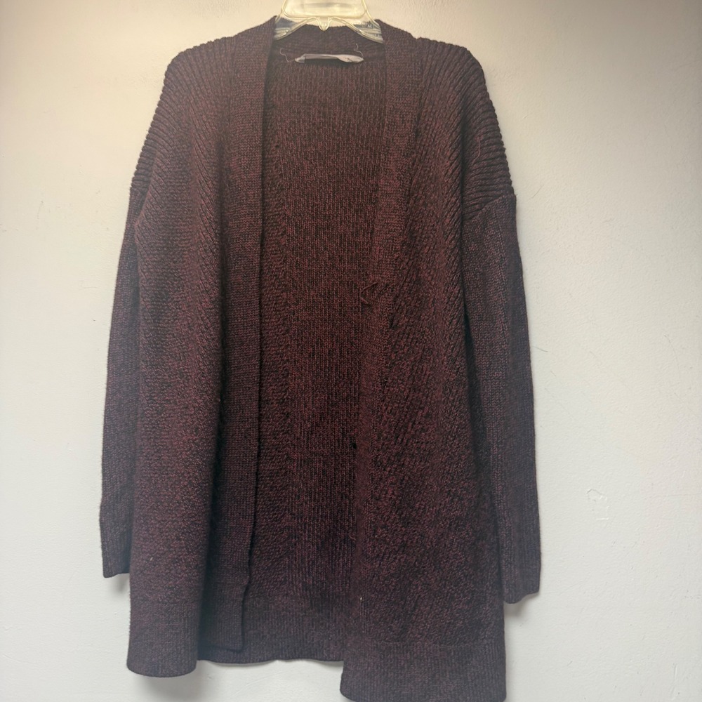 Athleta Cardigan Womens XXS Burgundy Excellent Merino Wool Open Front Marled